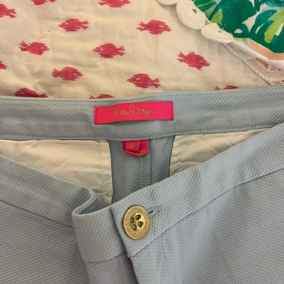 Lilly Pulitzer Addie Blue Stretch Shorts Ruffle Pocket - Picture 3 of 5